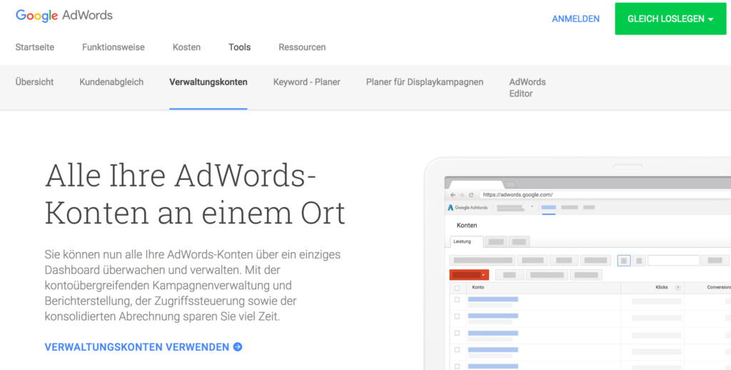 MCC Account Landingpage